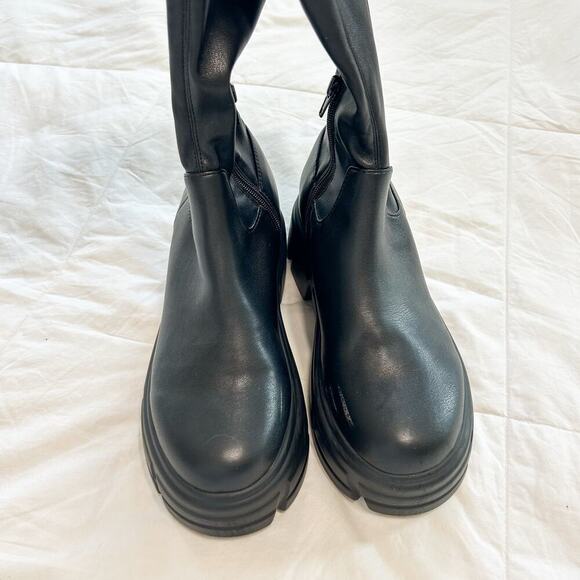 Steve Madden Tero Lug Sole Knee High Platform Boots Black PU Women’s 8M Chunky - Picture 6 of 9